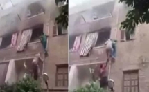 شاب مصري شجاع يتسلق المواسير وينقذ 3 أطفال من حريق